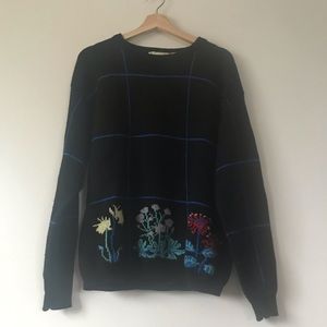 Vintage • floral and plaid sweater